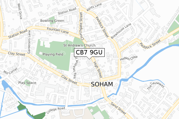 CB7 9GU map - large scale - OS Open Zoomstack (Ordnance Survey)