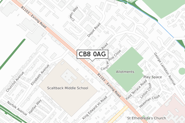 CB8 0AG map - large scale - OS Open Zoomstack (Ordnance Survey)