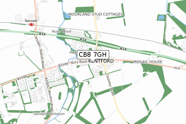 CB8 7GH map - small scale - OS Open Zoomstack (Ordnance Survey)