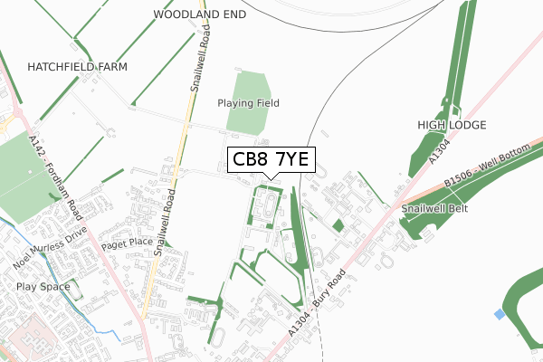 CB8 7YE map - small scale - OS Open Zoomstack (Ordnance Survey)