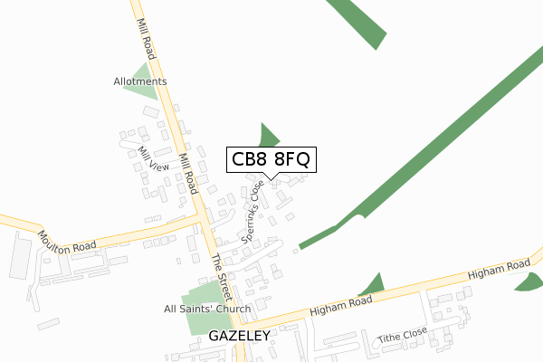 CB8 8FQ map - large scale - OS Open Zoomstack (Ordnance Survey)