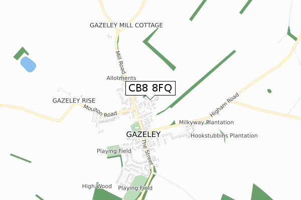 CB8 8FQ map - small scale - OS Open Zoomstack (Ordnance Survey)