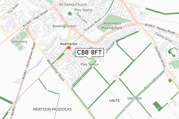 CB8 8FT map - small scale - OS Open Zoomstack (Ordnance Survey)