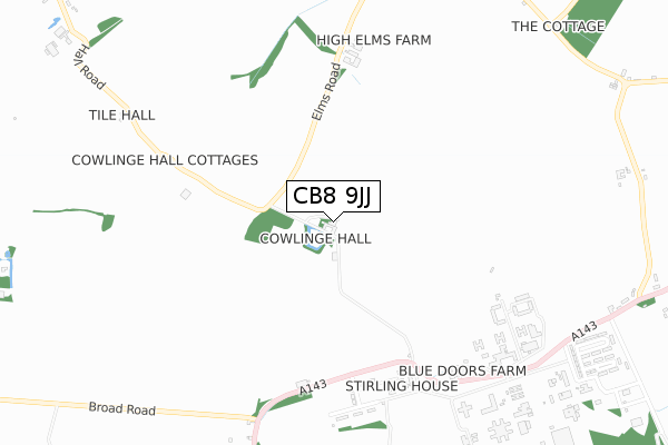 CB8 9JJ map - small scale - OS Open Zoomstack (Ordnance Survey)