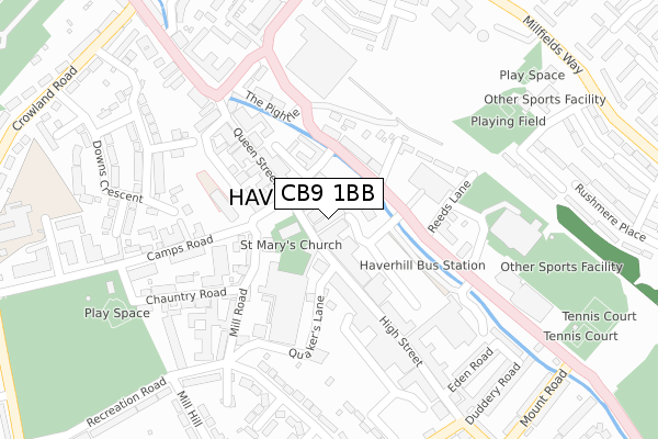 CB9 1BB map - large scale - OS Open Zoomstack (Ordnance Survey)