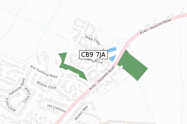 CB9 7JA map - large scale - OS Open Zoomstack (Ordnance Survey)