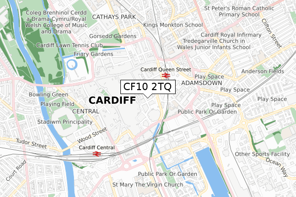 CF10 2TQ map - small scale - OS Open Zoomstack (Ordnance Survey)