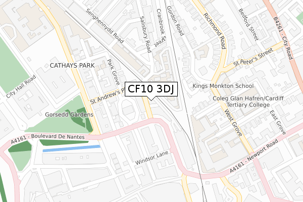 CF10 3DJ map - large scale - OS Open Zoomstack (Ordnance Survey)