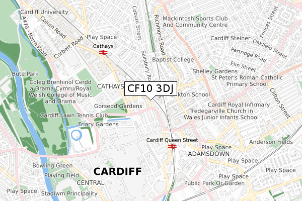 CF10 3DJ map - small scale - OS Open Zoomstack (Ordnance Survey)