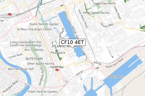 CF10 4ET map - small scale - OS Open Zoomstack (Ordnance Survey)