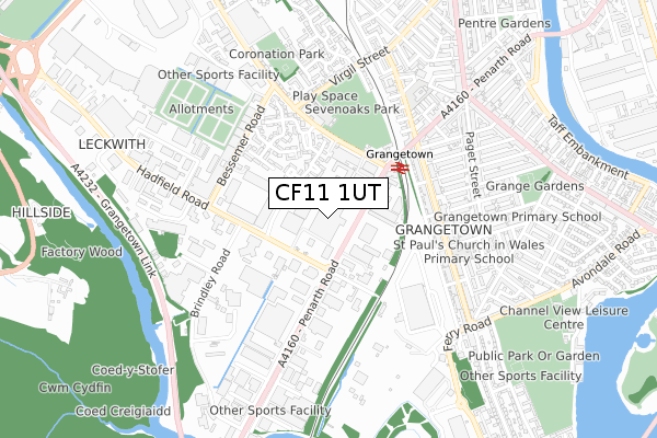 CF11 1UT map - small scale - OS Open Zoomstack (Ordnance Survey)