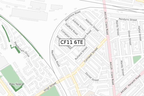 CF11 6TE map - large scale - OS Open Zoomstack (Ordnance Survey)