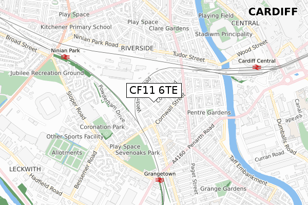 CF11 6TE map - small scale - OS Open Zoomstack (Ordnance Survey)