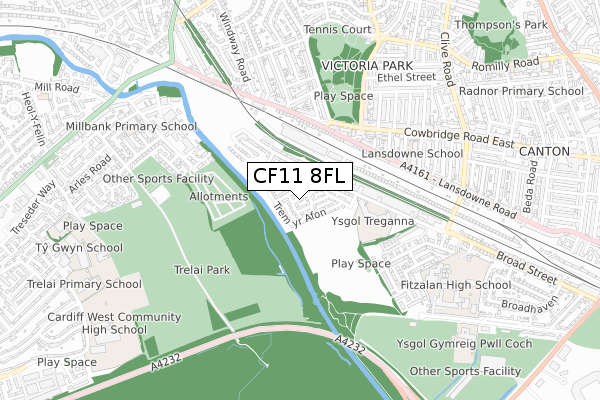 CF11 8FL map - small scale - OS Open Zoomstack (Ordnance Survey)