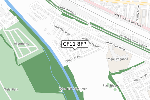 CF11 8FP map - large scale - OS Open Zoomstack (Ordnance Survey)