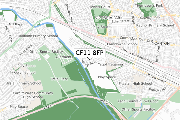 CF11 8FP map - small scale - OS Open Zoomstack (Ordnance Survey)