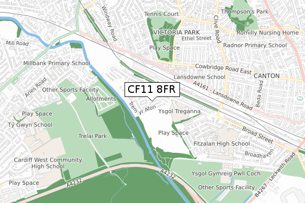 CF11 8FR map - small scale - OS Open Zoomstack (Ordnance Survey)