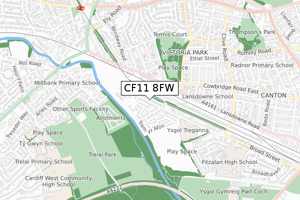 CF11 8FW map - small scale - OS Open Zoomstack (Ordnance Survey)