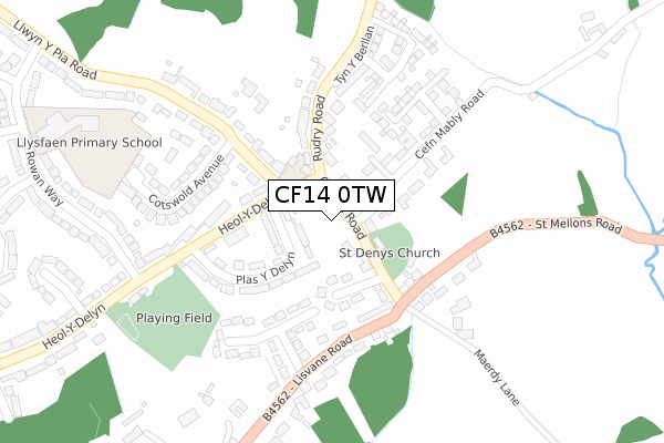 CF14 0TW map - large scale - OS Open Zoomstack (Ordnance Survey)