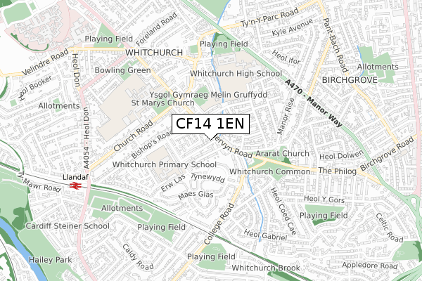 CF14 1EN map - small scale - OS Open Zoomstack (Ordnance Survey)