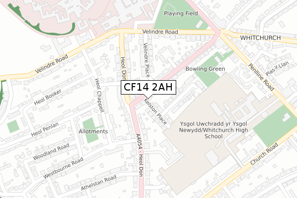 CF14 2AH map - large scale - OS Open Zoomstack (Ordnance Survey)