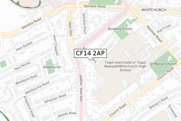 CF14 2AP map - large scale - OS Open Zoomstack (Ordnance Survey)