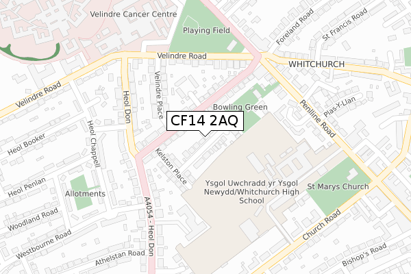 CF14 2AQ map - large scale - OS Open Zoomstack (Ordnance Survey)