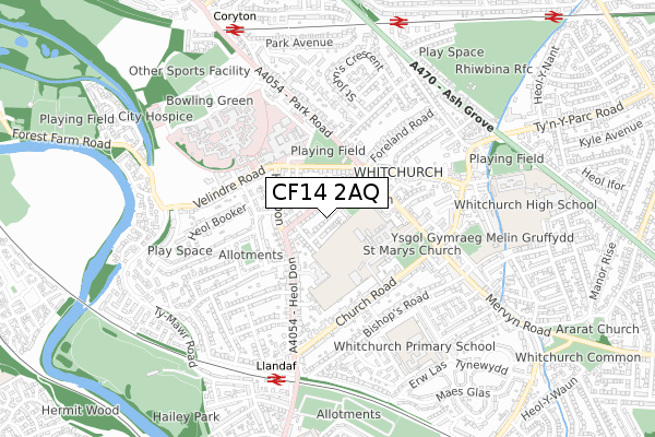 CF14 2AQ map - small scale - OS Open Zoomstack (Ordnance Survey)