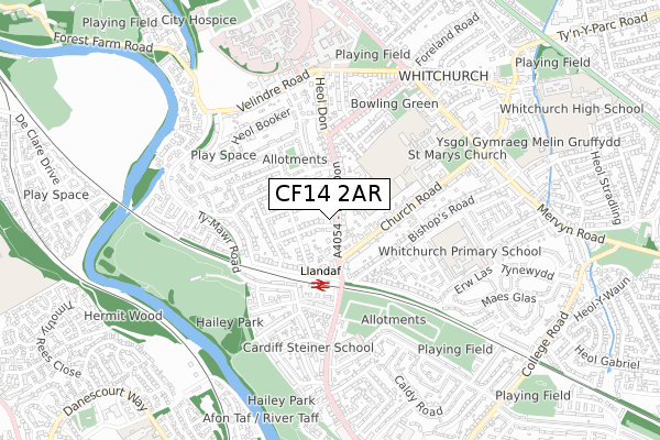 CF14 2AR map - small scale - OS Open Zoomstack (Ordnance Survey)