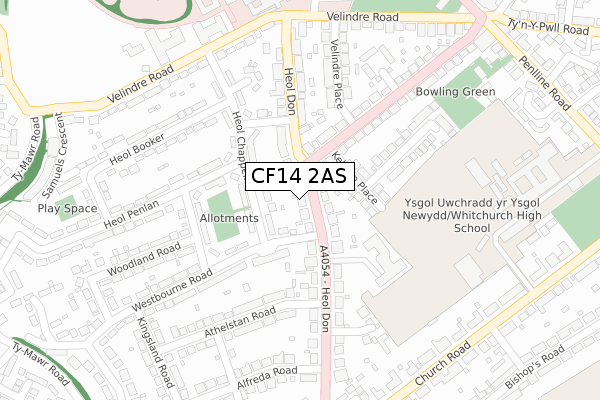 CF14 2AS map - large scale - OS Open Zoomstack (Ordnance Survey)