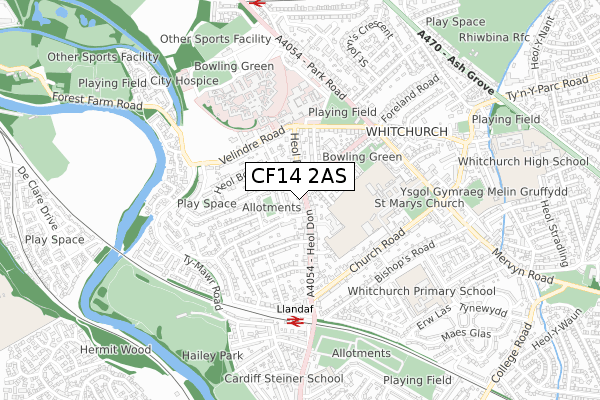 CF14 2AS map - small scale - OS Open Zoomstack (Ordnance Survey)