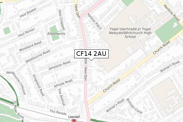 CF14 2AU map - large scale - OS Open Zoomstack (Ordnance Survey)