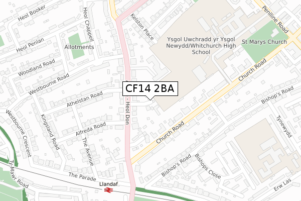 CF14 2BA map - large scale - OS Open Zoomstack (Ordnance Survey)