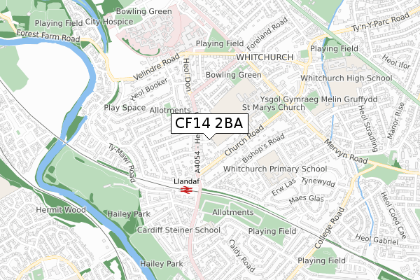 CF14 2BA map - small scale - OS Open Zoomstack (Ordnance Survey)