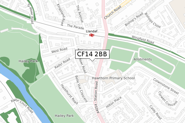 CF14 2BB map - large scale - OS Open Zoomstack (Ordnance Survey)