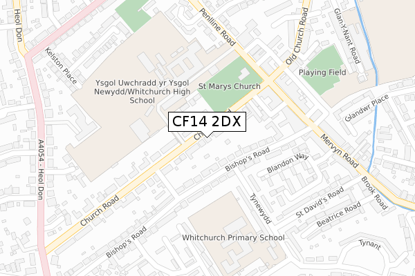 CF14 2DX map - large scale - OS Open Zoomstack (Ordnance Survey)