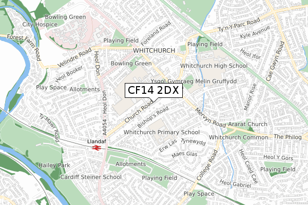 CF14 2DX map - small scale - OS Open Zoomstack (Ordnance Survey)