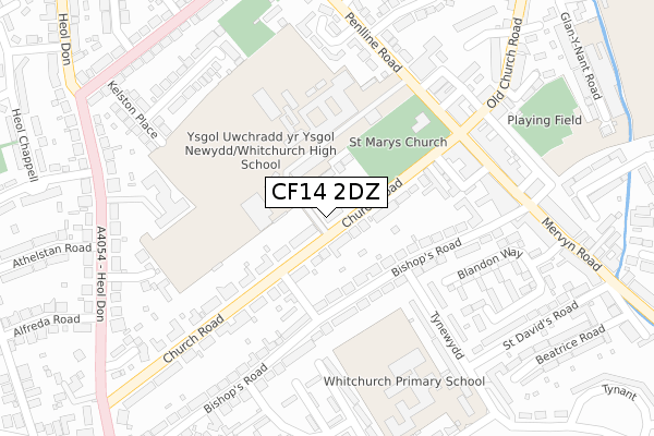 CF14 2DZ map - large scale - OS Open Zoomstack (Ordnance Survey)