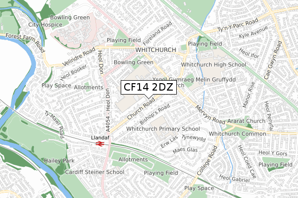 CF14 2DZ map - small scale - OS Open Zoomstack (Ordnance Survey)