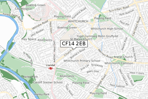 CF14 2EB map - small scale - OS Open Zoomstack (Ordnance Survey)