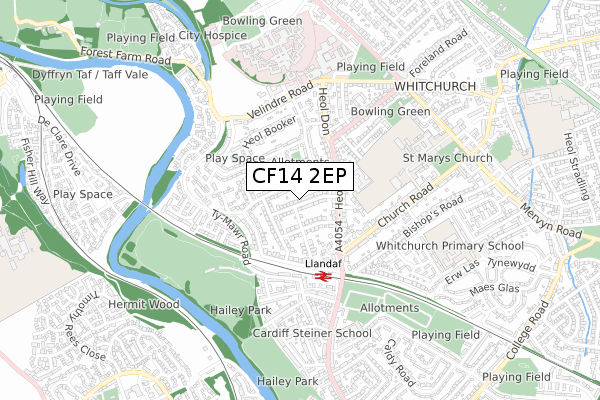 CF14 2EP map - small scale - OS Open Zoomstack (Ordnance Survey)