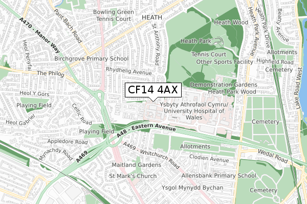 CF14 4AX map - small scale - OS Open Zoomstack (Ordnance Survey)