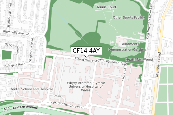 CF14 4AY map - large scale - OS Open Zoomstack (Ordnance Survey)