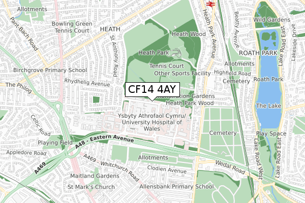 CF14 4AY map - small scale - OS Open Zoomstack (Ordnance Survey)