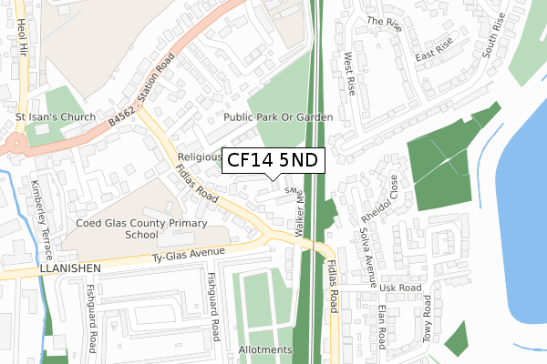 CF14 5ND map - large scale - OS Open Zoomstack (Ordnance Survey)