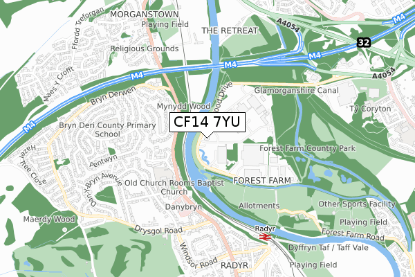 CF14 7YU map - small scale - OS Open Zoomstack (Ordnance Survey)