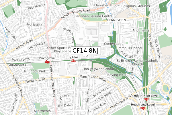 CF14 8NJ map - small scale - OS Open Zoomstack (Ordnance Survey)