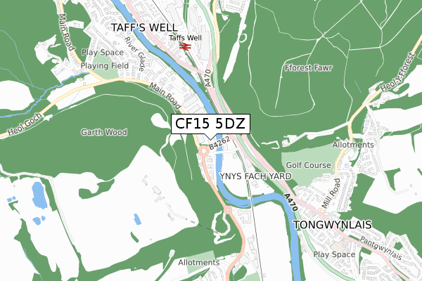 CF15 5DZ map - small scale - OS Open Zoomstack (Ordnance Survey)