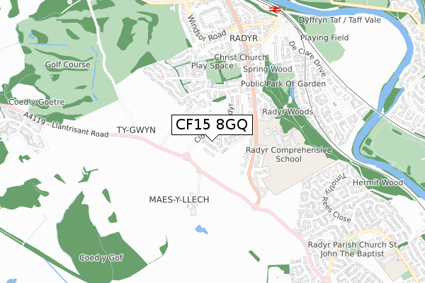 CF15 8GQ map - small scale - OS Open Zoomstack (Ordnance Survey)