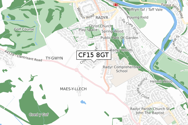 CF15 8GT map - small scale - OS Open Zoomstack (Ordnance Survey)